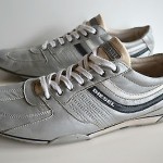 Men’s Diesel ‘Parabarny’ Silver Leather Fashion Sneakers, Size 12 M
