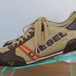 Mens sz 10.5 brown leather khaki canvas Diesel low profile athletic shoes