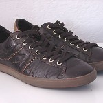 HUGO BOSS men’s all leather lace up classic sneakers brown/gold size EU43  US 10