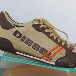 Mens sz 10.5 brown leather khaki canvas Diesel low profile athletic shoes