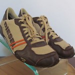 Mens sz 10.5 brown leather khaki canvas Diesel low profile athletic shoes