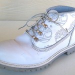 Timberland Boots Men’s Sz 12 B WHITE Leather Gray Ankle, CLEAN!