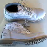 Timberland Boots Men’s Sz 12 B WHITE Leather Gray Ankle, CLEAN!