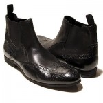 $295 HUGO BOSS Black Ankle Dress Wingtip Boots Mens 10 43 Brogue Pull-on 9 .5