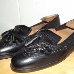 COLE HAAN BRAGANO BLACK WOVEN LEATHER WINGTIP KILTIE TASSEL LOAFERS SHOES 8.5 D