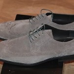 Brand New w Box Hugo Boss Suede Grey Wingtip Shoes for Men, Size US 10