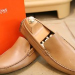 Men’s Hugo Boss Made in Italy Tan Leather Loafers Driving Shoes Size UK 6