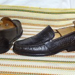 STYLISH COLE HAAN MEN SHOES SZ 9 M BROWN GENUINE LEATHER CROCODILE LOAFERS