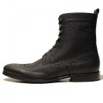 $325 Hugo Boss Black Mens Wingtip Lace-up Zipper Boots 11 44 Army Hiking 11.5 45