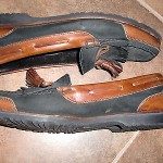 Men”COLE HAAN”2-Tone Black Brown Leather  Slip on Loafers size10.5M Super NICE!