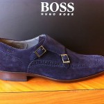 Hugo Boss ‘Brostio’ Italian Suede Double Monk Strap Dress Shoe Dark Blue