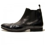 $295 HUGO BOSS Black Ankle Dress Wingtip Boots Mens 11 44 Brogue Pull-on 10 .5