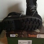 Timberland Men Boots size 8.5 M/M Black w/white stitching! Great Shape!