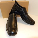 NEW COLE HAAN AIR EVERETT SOFT BLACK LEATHER SLIP ON WITH NIKE AIR IN HEEL