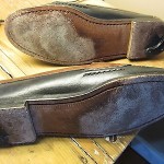 MENS COLE HAAN TWO TONE BLACK AND BROWN LEATHER PENNY LOAFERS SHOES 9.5 D