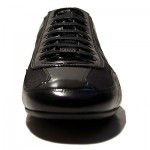 $245 HUGO BOSS Black Mens Leather Sneakers 13 46 Shoes Kicks Trainers 12.5 47