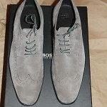 Brand New w Box Hugo Boss Suede Gray Wingtip Shoes for Men, Size US 10