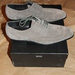 Brand New w Box Hugo Boss Suede Gray Wingtip Shoes for Men, Size US 10