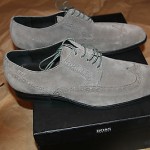 Brand New w Box Hugo Boss Suede Gray Wingtip Shoes for Men, Size US 10