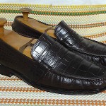 STYLISH COLE HAAN MEN SHOES SZ 9 M BROWN GENUINE LEATHER CROCODILE LOAFERS
