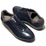 $330 Hugo Boss Black Label Leather Sneakers Navy Blue Mens 11 44 Shoes 10.5 43.5