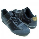 $225 Hugo Boss ORANGE Label Sneakers Navy Leather Mens 12 45 Shoes Trainers 11.5