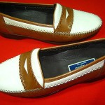 MENS BRAGANO BY COLE HAAN BROWN WHITE LEATHER PENNY LOAFERS SHOES SIZE 9.5 M EUC