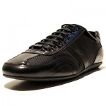 $245 HUGO BOSS Black Mens Leather Sneakers 13 46 Shoes Kicks Trainers 12.5 47