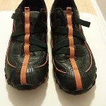 DIESEL Men’s ‘VEGA’ Black Leather Orange Stripe Sz. 9.5 Athletic Velcro Sneakers