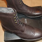 Brand New w Box Hugo Boss Hekkio Leather Wingtip Boots for Men, Size US 11.5