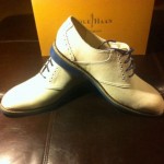 Nib Cole Haan Suede Saddle Shoes Mens Size 12 Air Franklin White With Blue Sole