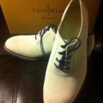 Nib Cole Haan Suede Saddle Shoes Mens Size 12 Air Franklin White With Blue Sole
