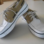 Men’s Timberland Boat Shoes EUC Sz 10.5M White w Tan Trim Unique!!
