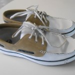 Men’s Timberland Boat Shoes EUC Sz 10.5M White w Tan Trim Unique!!
