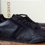 DIESEL men size 13 black leather fashionable sneakers shoes model LOOP