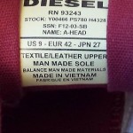 DIESEL men size 9 fashionable sneakers red model A-Head shoes made in Vietnam