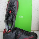 $150.0 Hugo Boss Men’s Fashion Sneakers Space Up Leather Shoes Black/gray SIZ 10