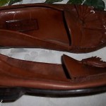MENS COLE HAAN BROWN LEATHER TASSEL LOAFERS WORK SHOES 10.5 RT HEEL REPAIRED