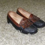 Men’s 10 D COLE HAAN Country Black & Brown Leather Kilt Tassel Loafers Shoes