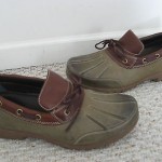 COLE HAAN OLIVE GREEN & BROWN LEATHER WATERPROOF DUCK SHOES / MENS SIZE 10 EUC!
