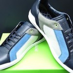NIB HUGO BOSS GREEN $185 MEN’S ATTAIN LEATHER BLUE SNEAKERS SHOES 12