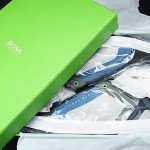 NIB HUGO BOSS GREEN $185 MEN’S ATTAIN LEATHER BLUE SNEAKERS SHOES 12