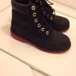 TIMBERLAND PREMIUM SUEDE BLACK WATERPROOF BOOTS RED BOTTOM PRIMALOFT Size 6Y