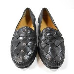 Cole Haan Black Woven Leather Moccasins Loafers Mens 9 M Leather Soles GUC