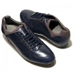 $330 Hugo Boss Black Label Leather Sneakers Navy Mens 10 43 Shoes 9.5 42.5 NIB