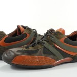 Hugo Boss 44 11 M Mens shoes brown orange leather fabric casual fashion sneakers