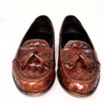COLE HAAN – BRAGANO Mens 9 M Italian Brown Woven Leather Loafers Shoes 04338