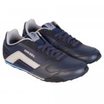 Diesel Mens Step Gear Blue  Leather Lace Up Sneakers Shoes