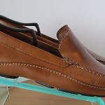Mens sz 11 M brown leather Clarks England slip on driving moccasins casual shoes