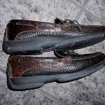 COLE HAAN Mens 13 M Brown LEATHER LOAFERS Moc Croc/Alligator Embossed EUC